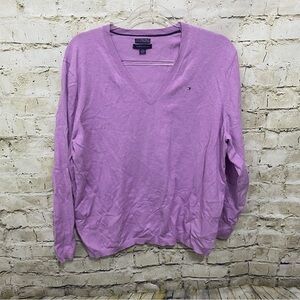 Tommy Hilfiger Purple Pima Cotton Blend V Neck Pullover Sweater